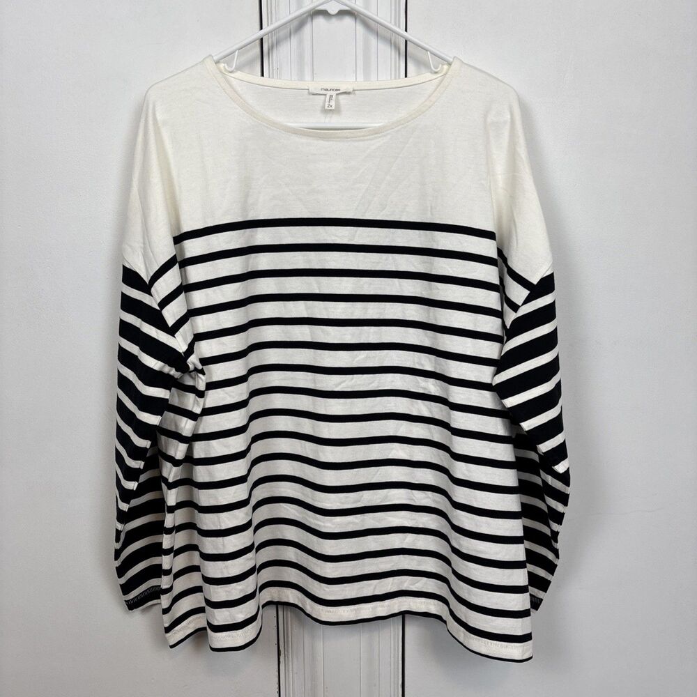 NWT Maurices 2X Top Plus Size Black Stripped  Long Sleeve Casual